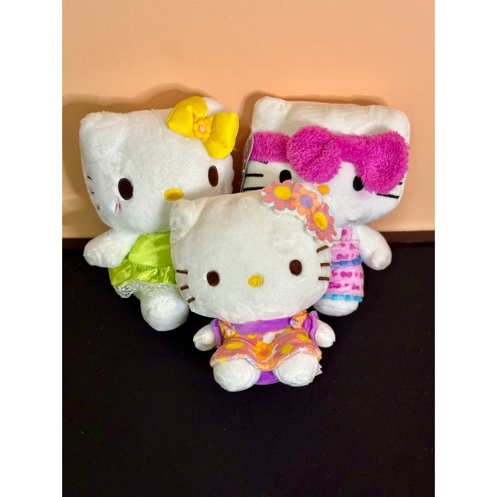 Sanrio 3 Hello Kitty 8" Plush Lot 2025 NWT Velveteen Pajamas 2024 Dress Bundle